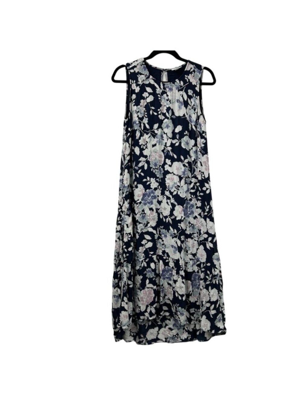 J. Jill Sleeveless Maxi Dress Womens M Navy Blue Floral Crewneck 100% Rayon - Picture 12 of 16